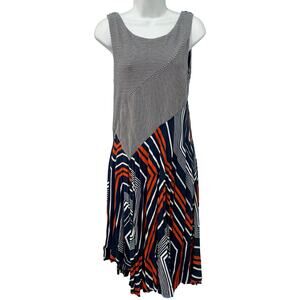 Maeve Anthropologie Cameron Blue Red White Striped Geometric Asymmetric Size S